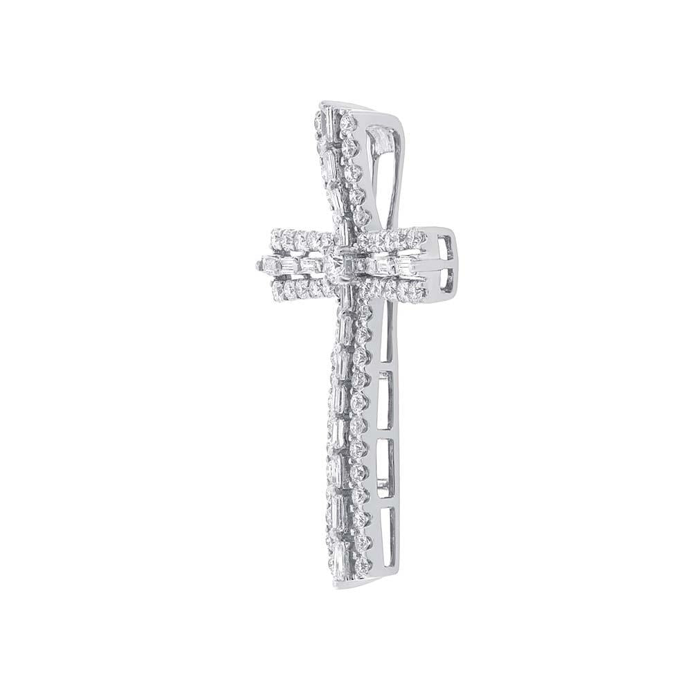 18k White Gold Diamond Cross Pendant - 1.12ct