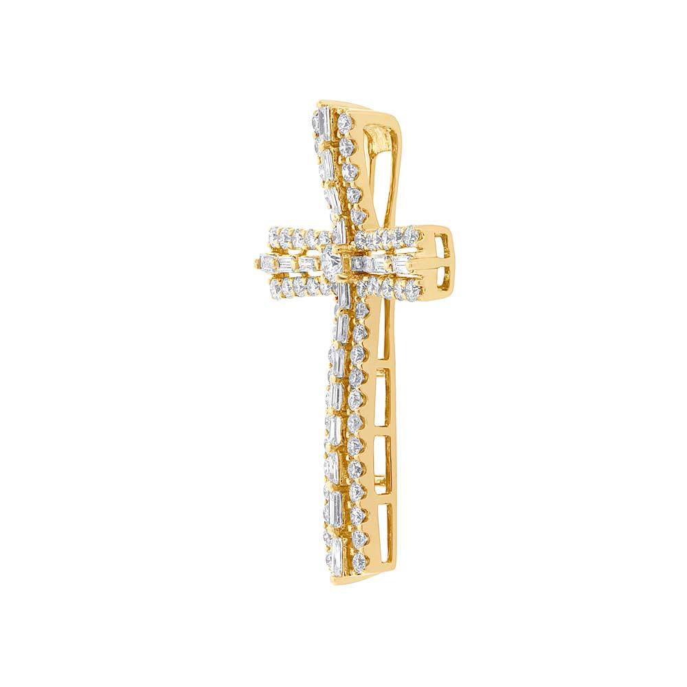 18k Yellow Gold Diamond Cross Pendant - 1.12ct
