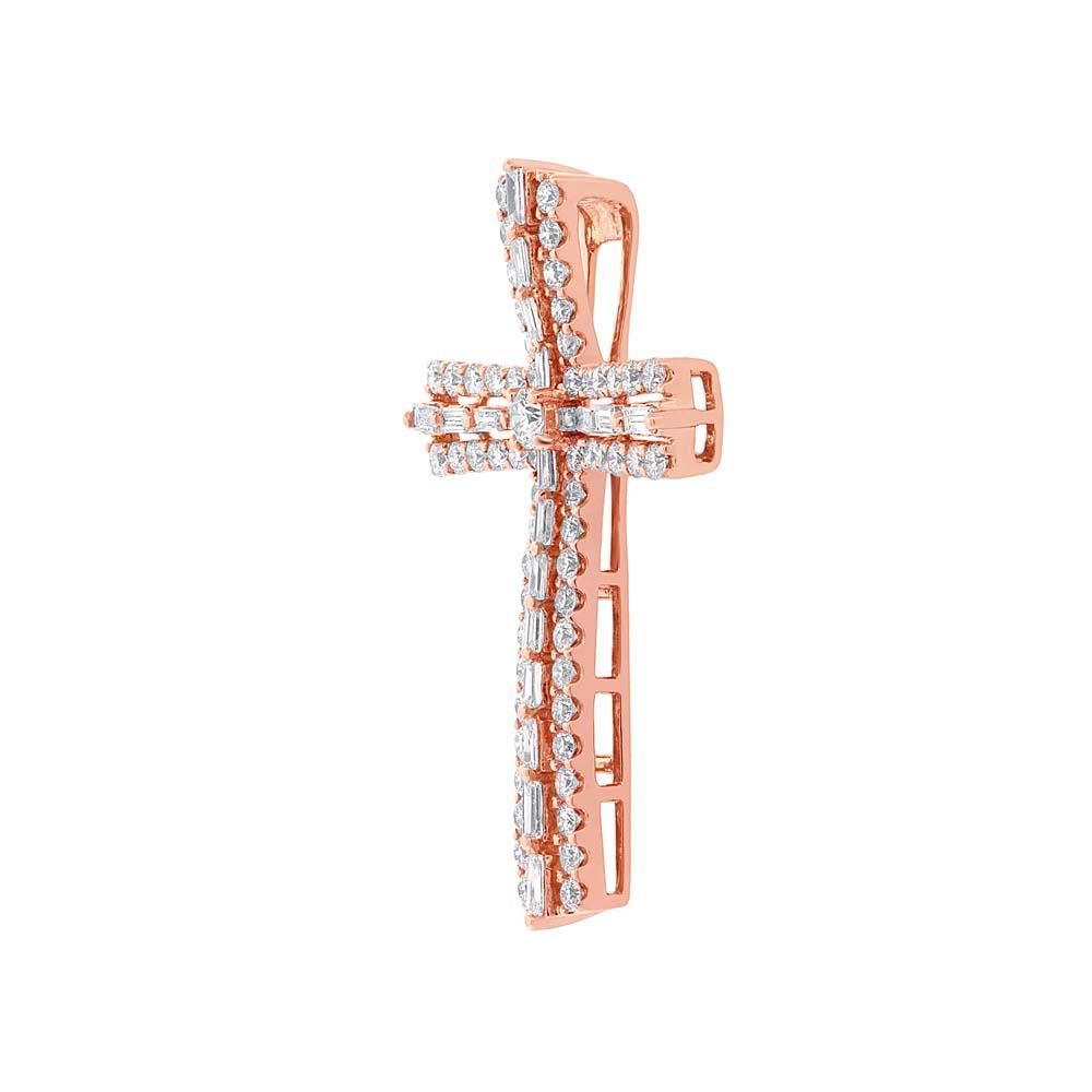 18k Rose Gold Diamond Cross Pendant - 1.12ct