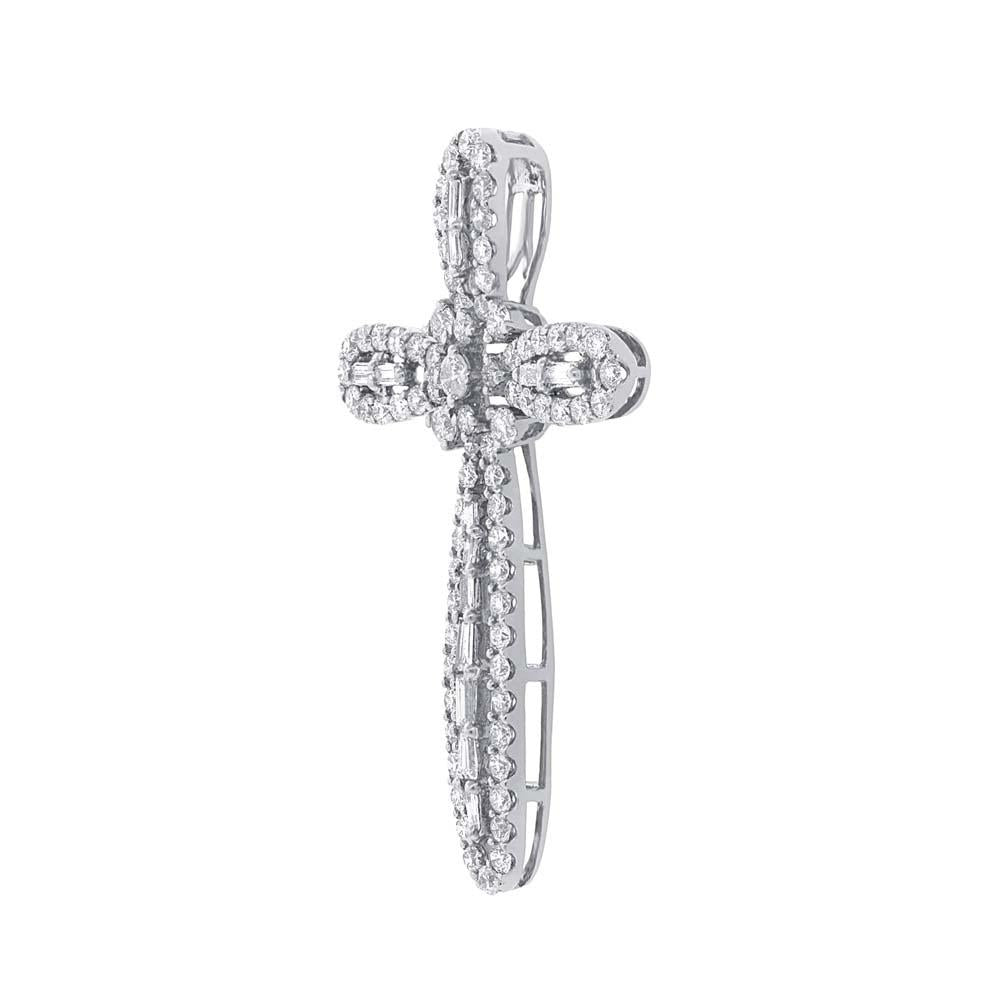 18k White Gold Diamond Cross Pendant - 1.17ct