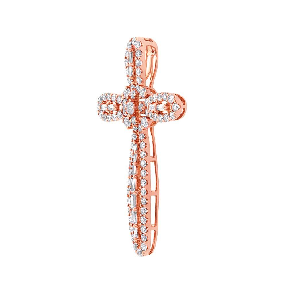 18k Rose Gold Diamond Cross Pendant - 1.17ct