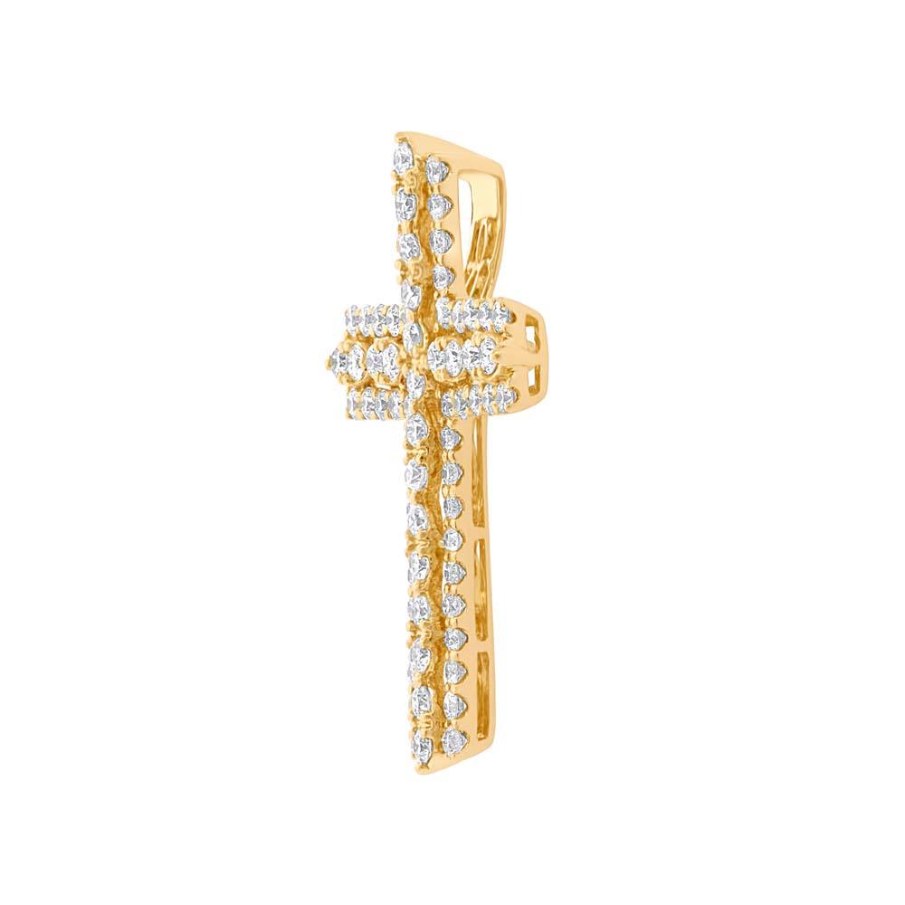 18k Yellow Gold Diamond Cross Pendant - 1.43ct