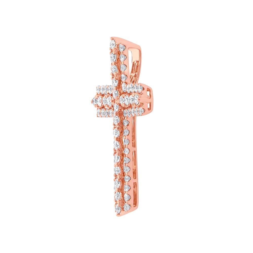 18k Rose Gold Diamond Cross Pendant - 1.43ct
