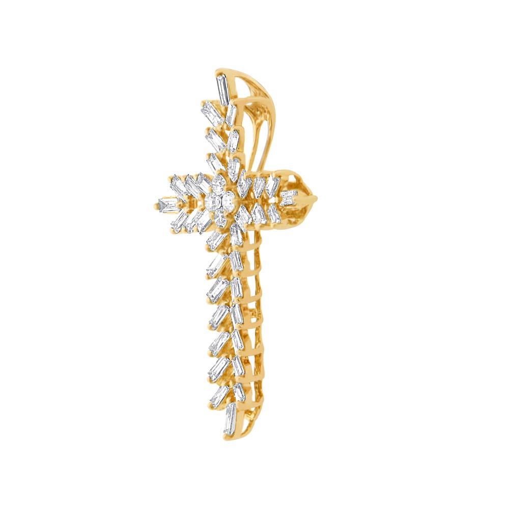 18k Yellow Gold Diamond Baguette Cross Pendant - 0.50ct