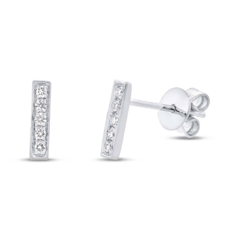 14k White Gold Diamond Bar Earring