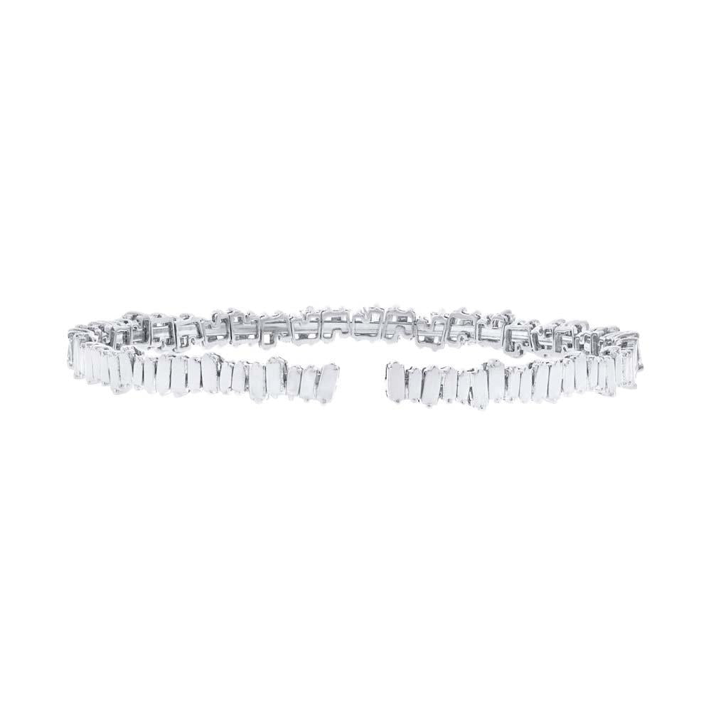 14k White Gold Diamond Baguette Bangle - 2.89ct