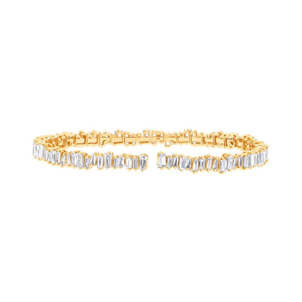 14k Yellow Gold Diamond Baguette Bangle - 5.48ct