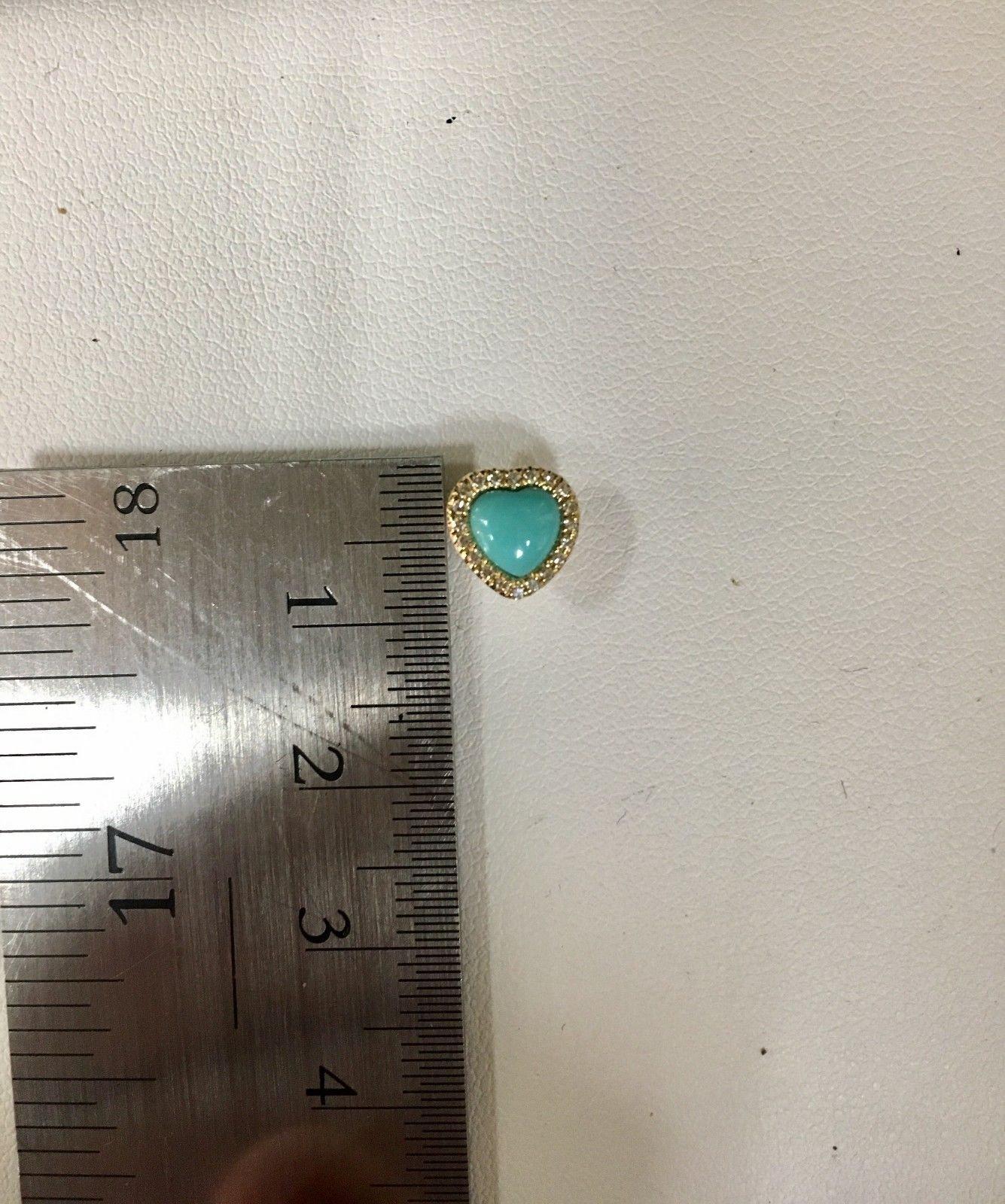 14k Yellow Gold Diamond and Turquoise Heart Earrings