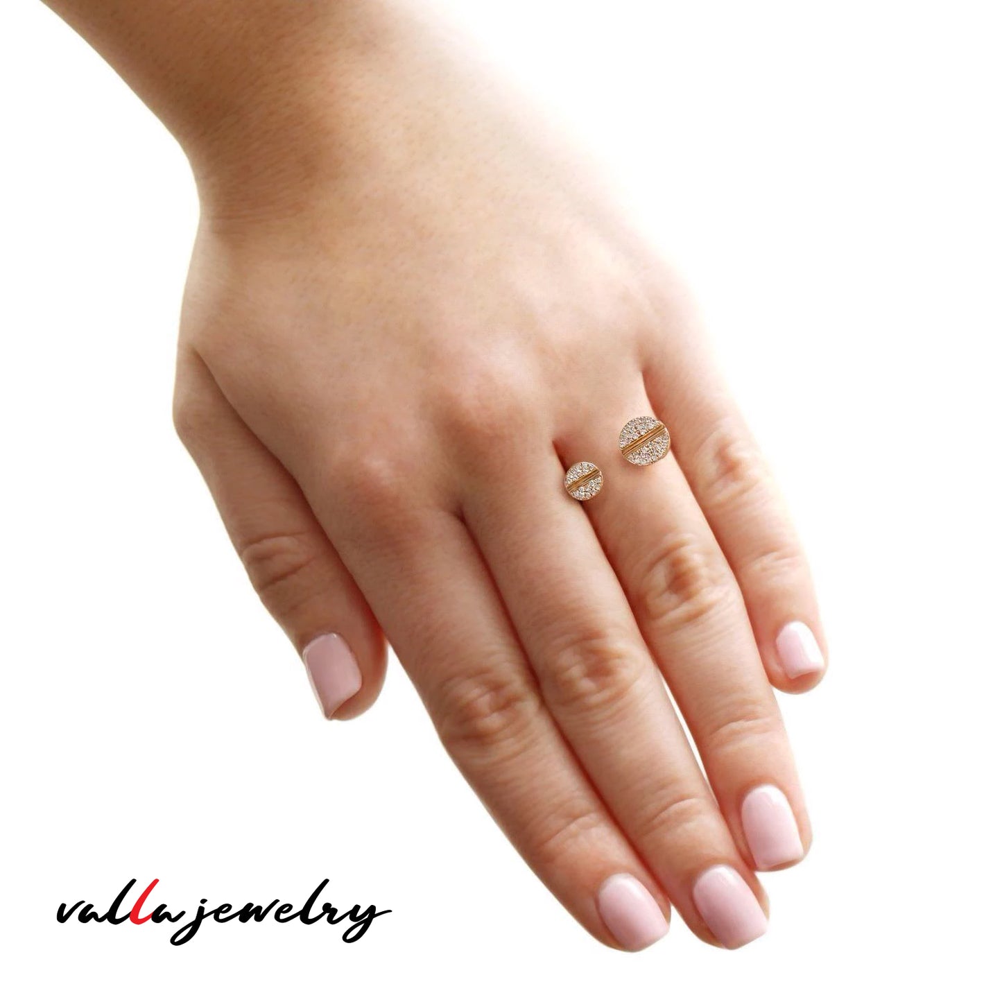 14k Rose Gold Diamond Double Circle Ring V0227