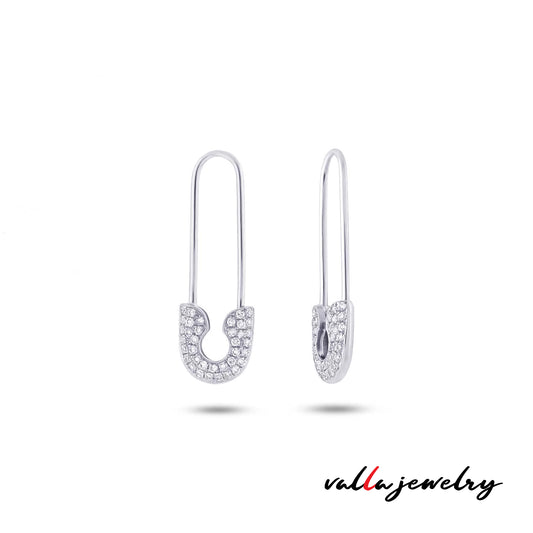 14k White Gold Diamond Safety Pin Earring - 0.21CT