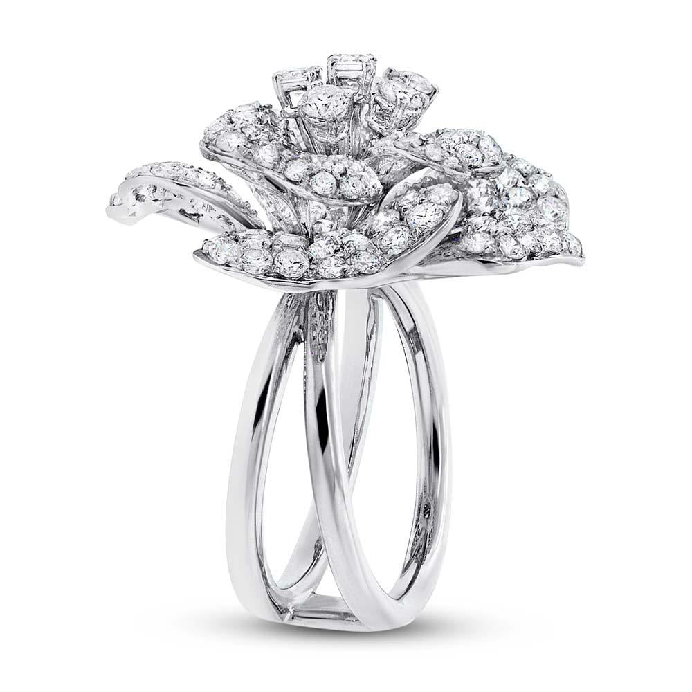 18k White Gold Diamond Flower Ring - 5.54ct