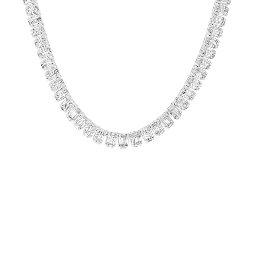18k Classy White Gold Diamond Baguette Necklace - 8.77ct V0077