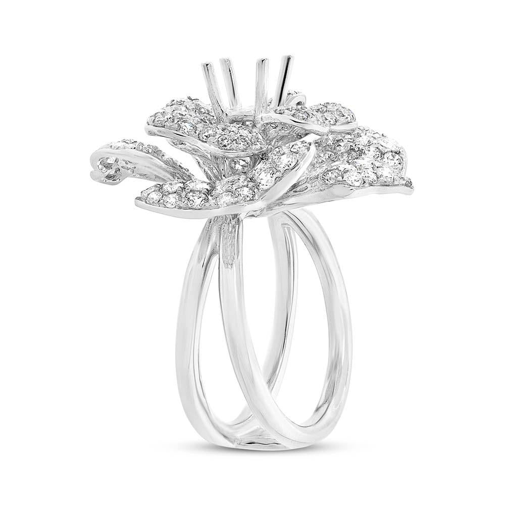 18k White Gold Diamond Flower Semi-mount Ring - 5.06ct
