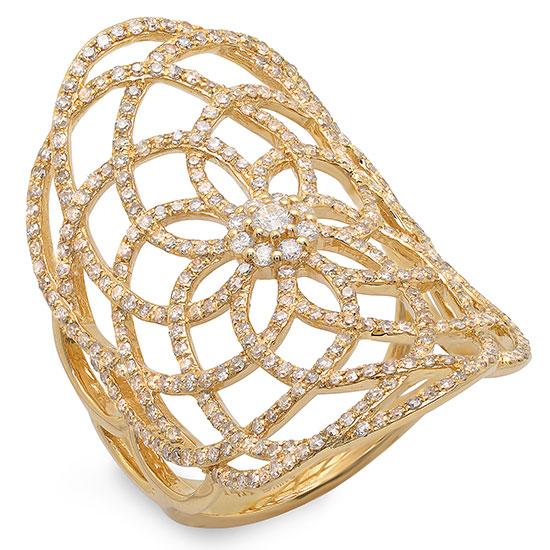 14k Yellow Gold Diamond Lace Lady's Ring - 1.22ct