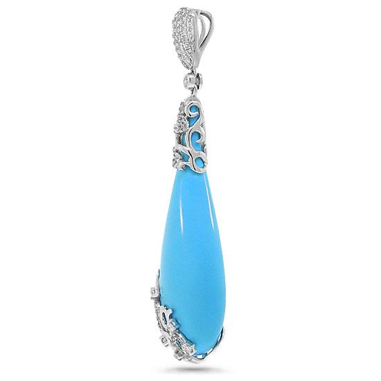 Diamond & 31.21ct Composite Turquoise 14k White Gold Pendant - 0.63ct
