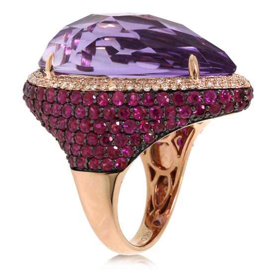 Diamond & 31.27ct Amethyst & Pink Sapphire 14k Rose Gold Ring - 0.62ct