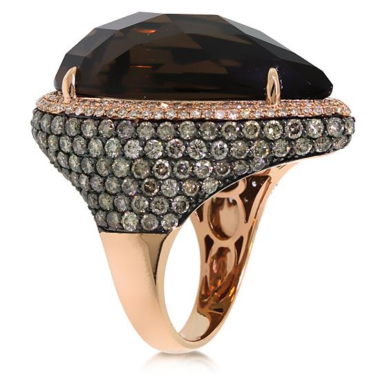 White & Champagne Diamond & 27.13ct Smokey Topaz 18k Rose Gold Ring - 4.18ct