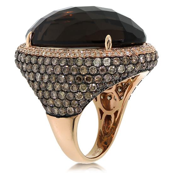 White & Champagne Diamond & 29.47ct Smokey Topaz 14k Rose Gold Ring - 4.41ct