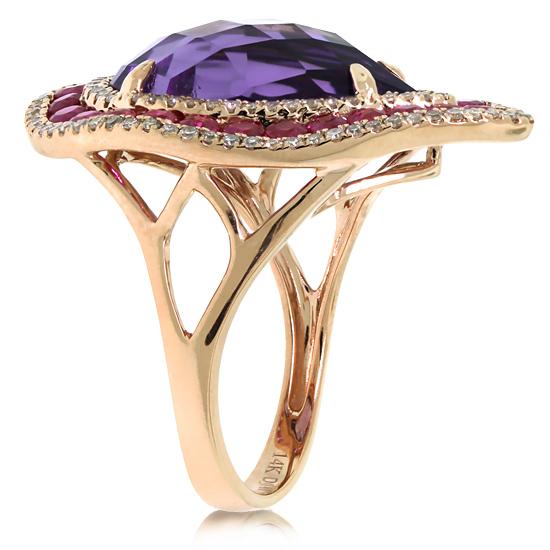 Diamond & 8.63ct Amethyst & Pink Sapphire 14k Rose Gold Ring - 0.60ct