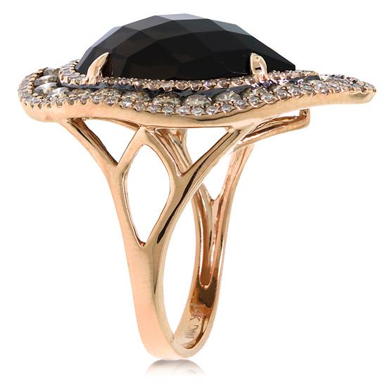 White & Champagne Diamond & 7.80ct Smokey Topaz 14k Rose Gold Ring - 2.07ct