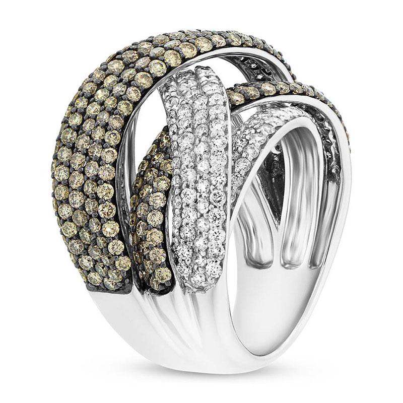 14k White Gold White & Champagne Diamond Bridge Ring - 3.63ct