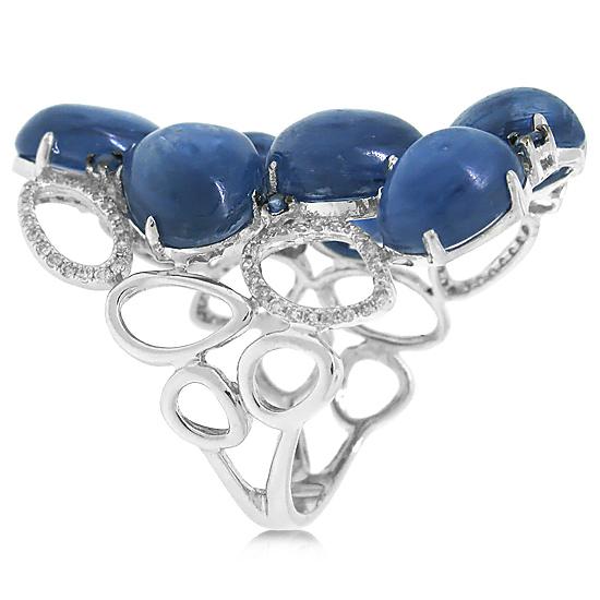 Diamond & 22.67ct Kyanite & Blue Sapphire 14k White Gold Ring - 0.29ct