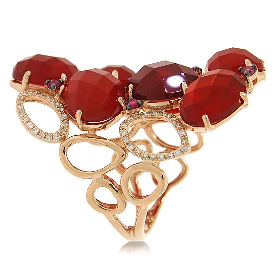 Diamond & 13.94ct Red Agate & Ruby 14k Rose Gold Ring - 0.29ct