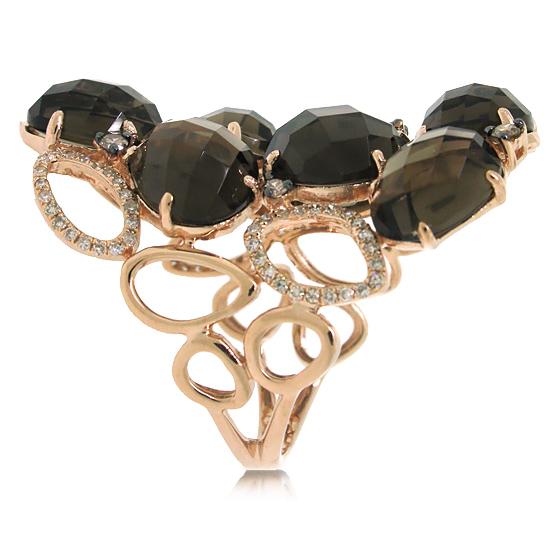 White & Champagne Diamond & 13.20ct Smokey Topaz 14k Rose Gold Ring - 0.51ct
