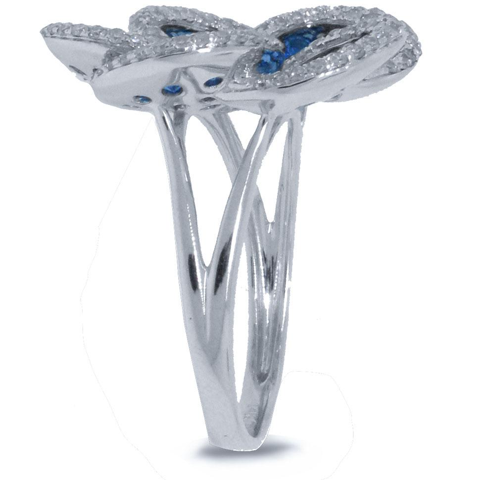 Diamond & 1.64ct Blue Sapphire 14k White Gold Flower Ring - 0.75ct