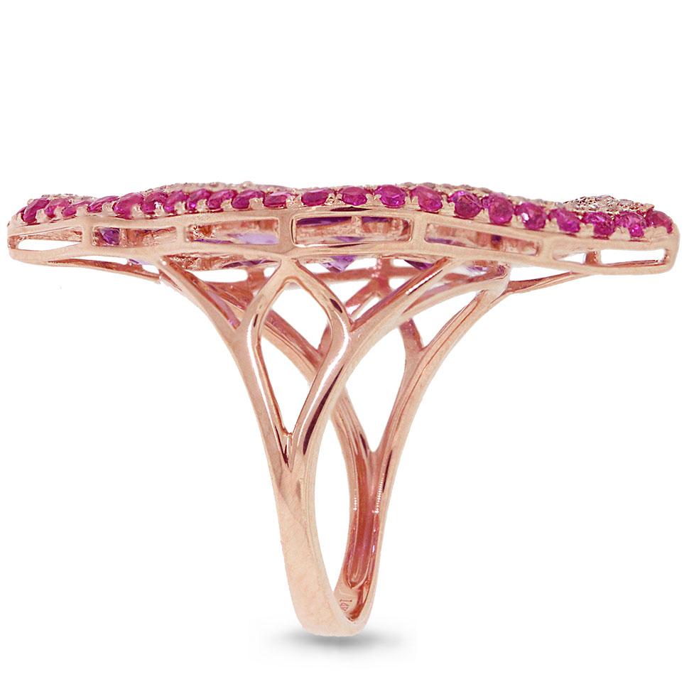 Diamond & 6.41ct Amethyst & Pink Sapphire 14k Rose Gold Ring - 0.30ct