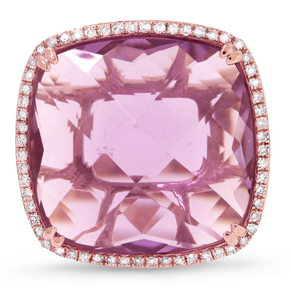 Diamond & 16.58ct Amethyst 14k Rose Gold Ring - 0.25ct