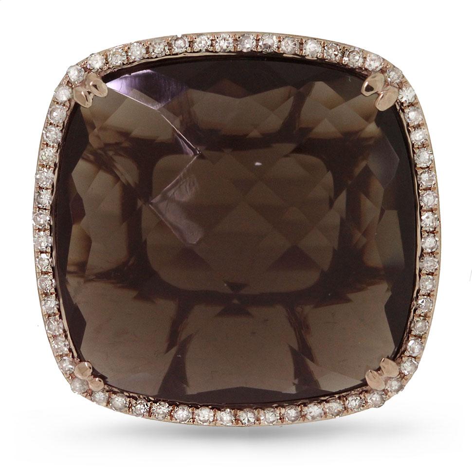 Diamond & 16.79ct Smokey Topaz 14k Rose Gold Ring - 0.25ct