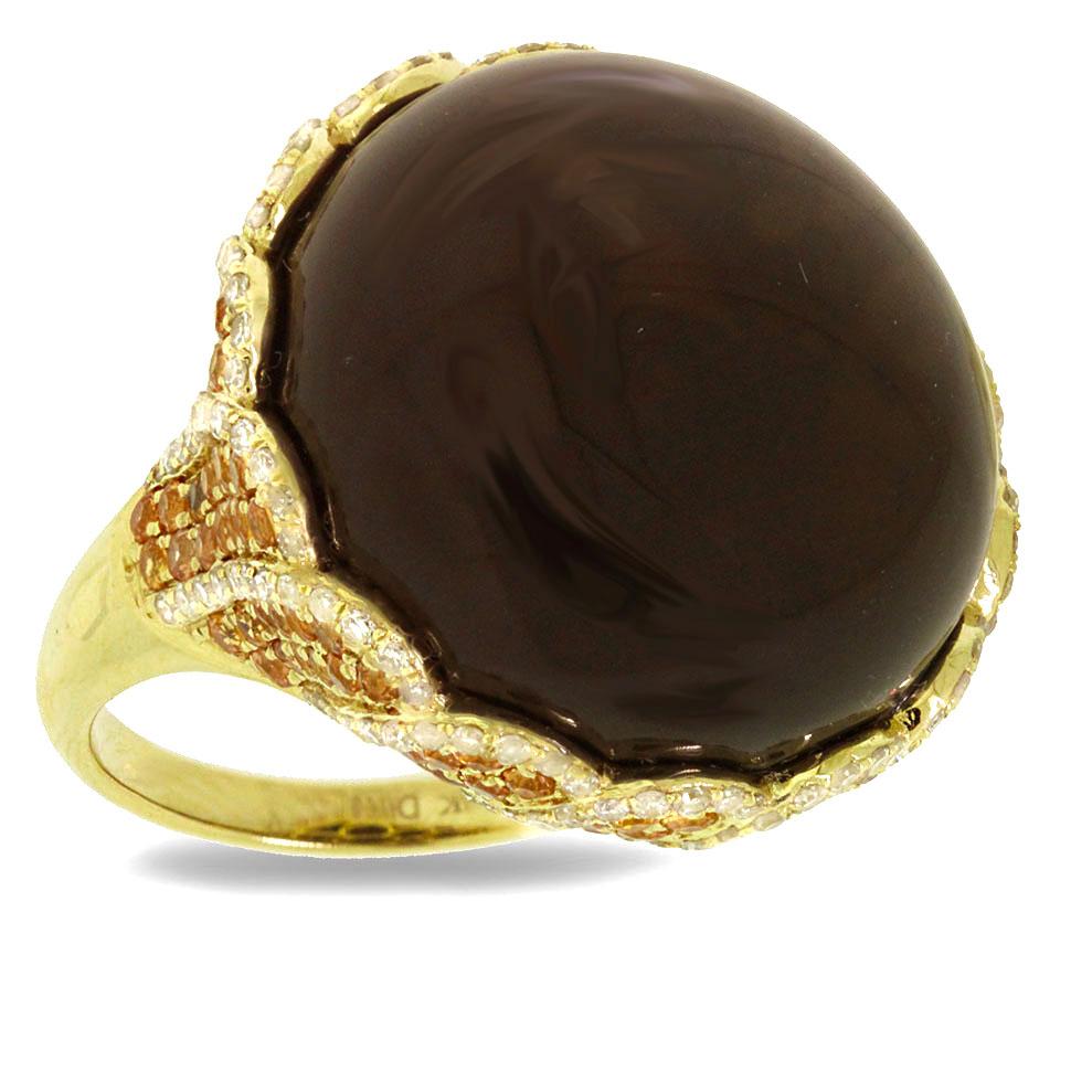Diamond & 39.75ct Smokey Topaz & Yellow Sapphire 14k Yellow Gold Ring - 0.86ct