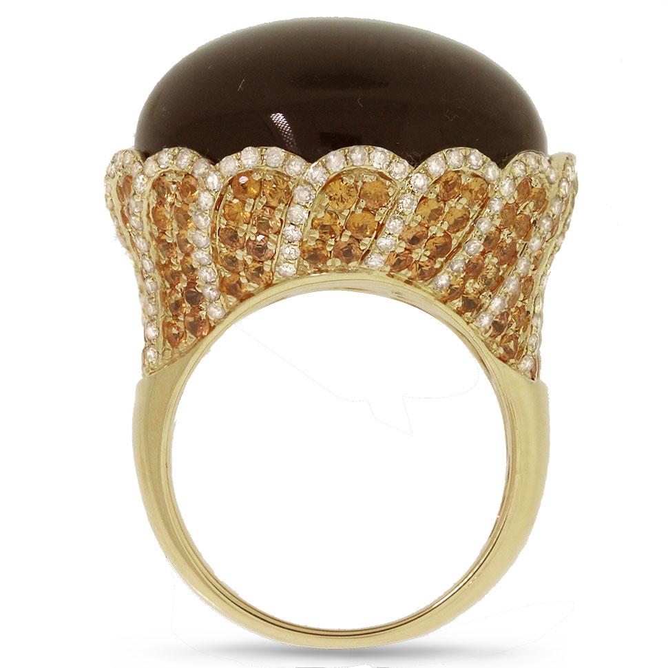 Diamond & 39.75ct Smokey Topaz & Yellow Sapphire 14k Yellow Gold Ring - 0.86ct