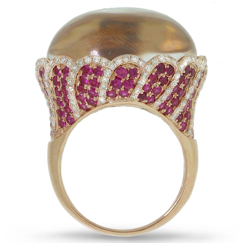 Diamond & 37.15ct White Topaz & Pink Sapphire 14k Rose Gold Ring - 0.86ct