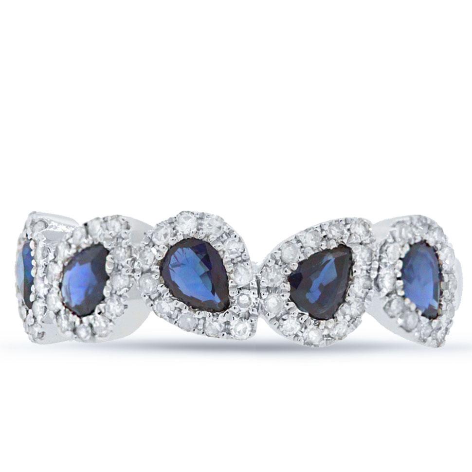 Diamond & 1.07ct Blue Sapphire 14k White Gold Ring - 0.32ct