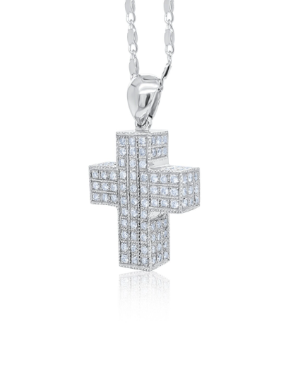 14k White Gold Diamond Cross Pendant