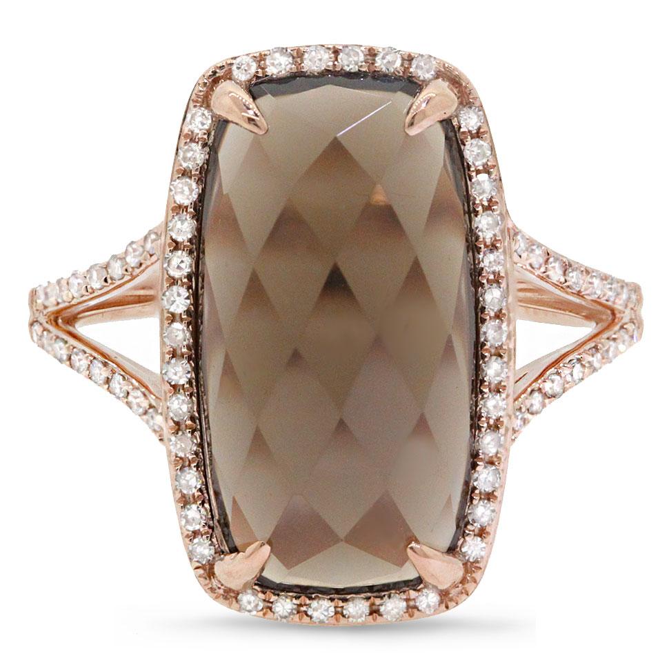 Diamond & 6.23ct Smokey Topaz 14k Rose Gold Ring - 0.23ct