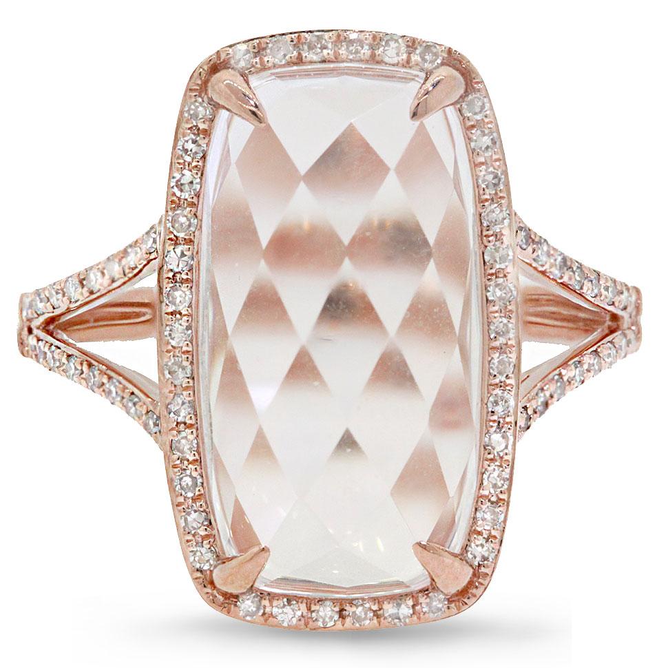 Diamond & 6.10ct White Topaz 14k Rose Gold Ring - 0.23ct