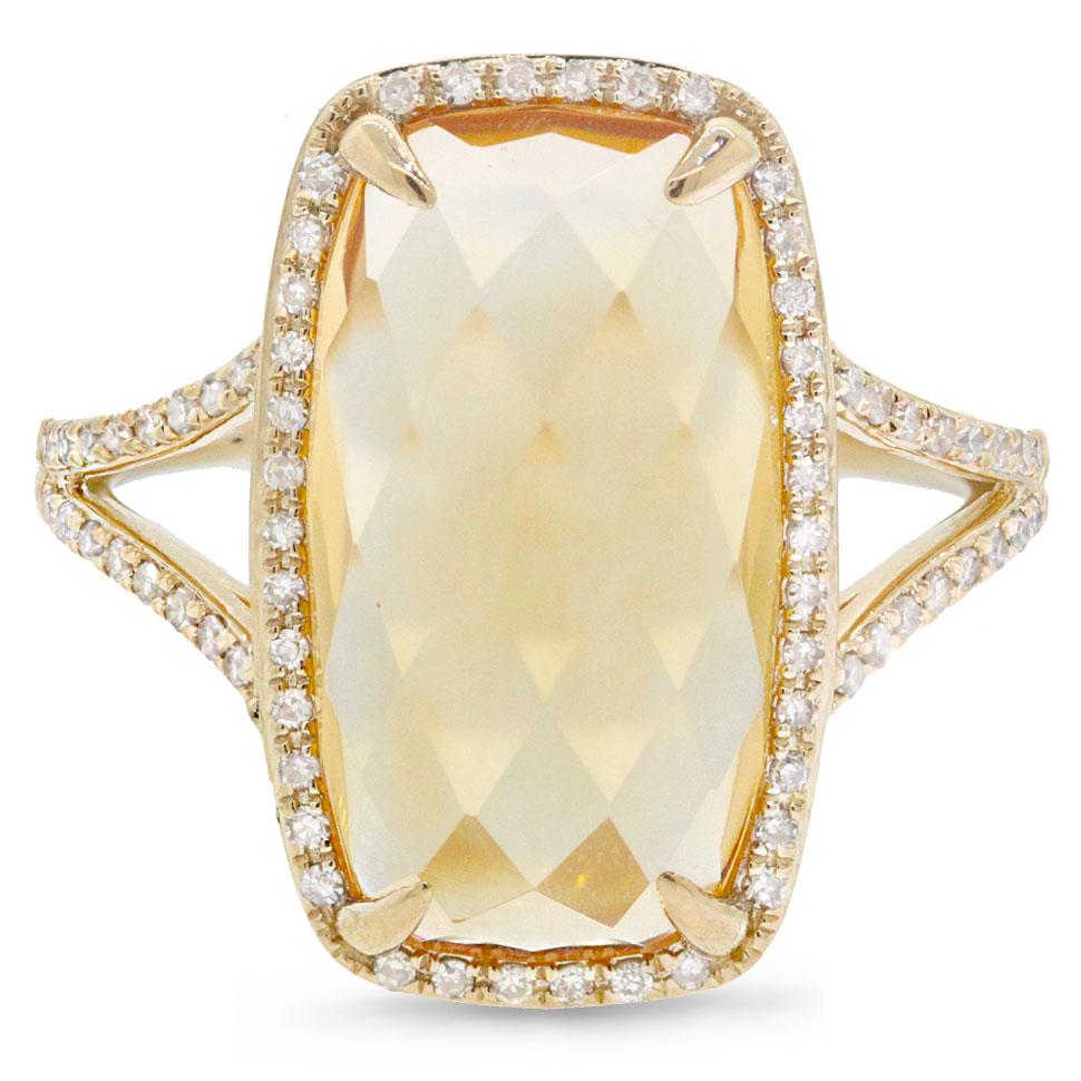 Diamond & 6.19ct Citrine 14k Yellow Gold Ring - 0.23ct