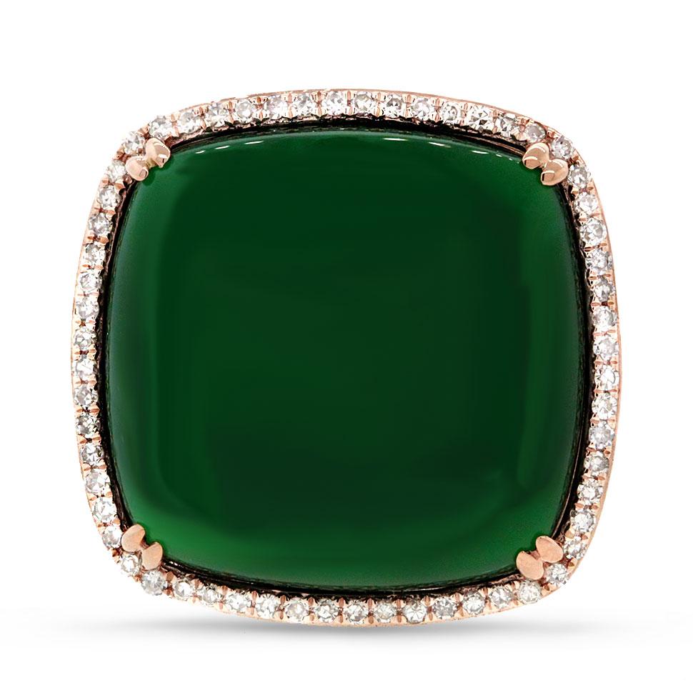 Diamond & 18.30ct Green Agate 14k Rose Gold Ring - 0.25ct