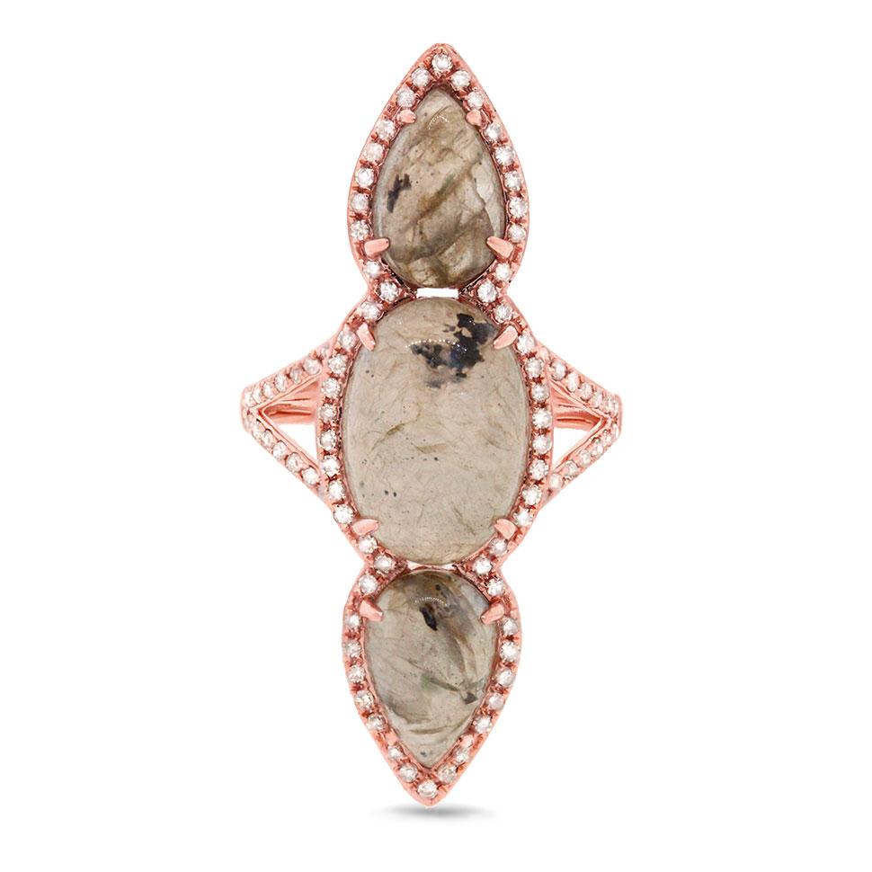 Diamond & 10.35ct Labordorite 14k Rose Gold Ring - 0.56ct