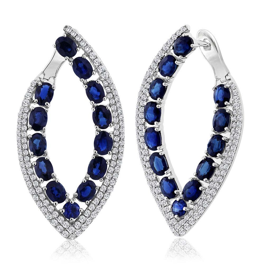 Diamond & 6.33ct Blue Sapphire 14k White Gold Earring - 1.13ct