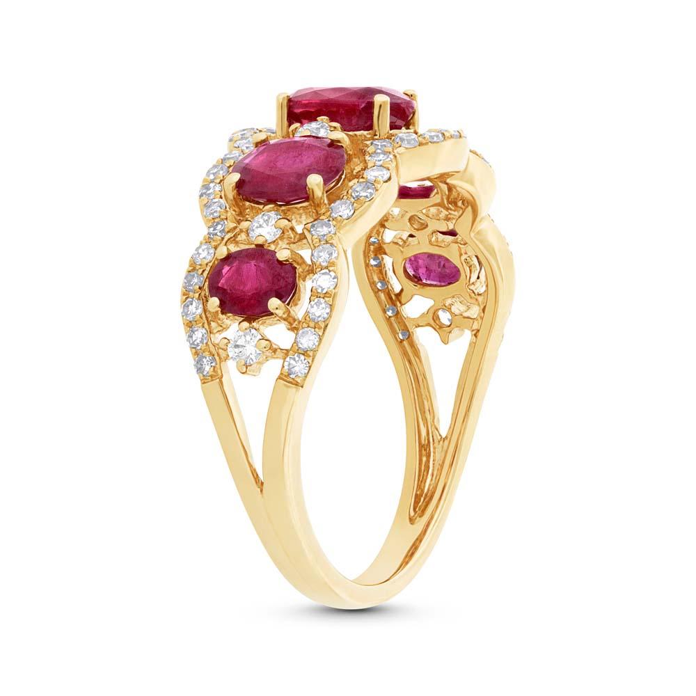 Diamond & 1.85ct Ruby 14k Yellow Gold Ring - 0.40ct