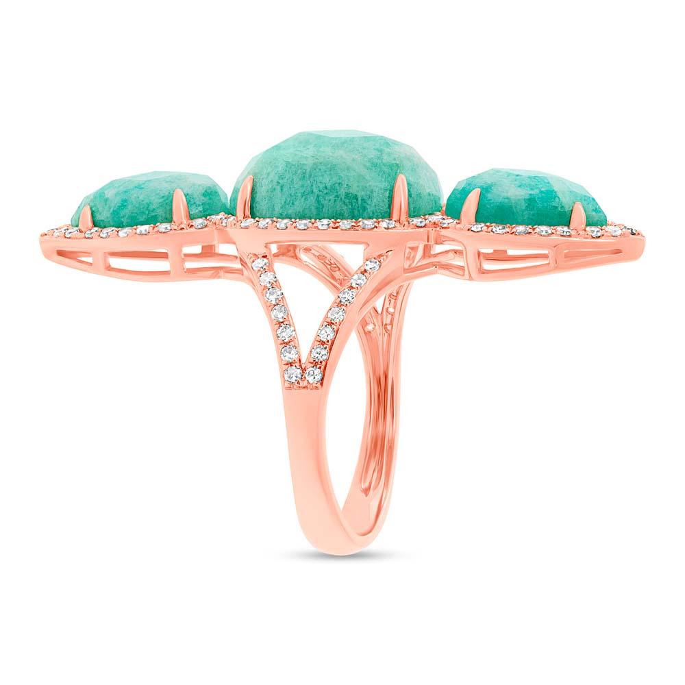 Diamond & 9.45ct Amazonite 14k Rose Gold Ring - 0.56ct