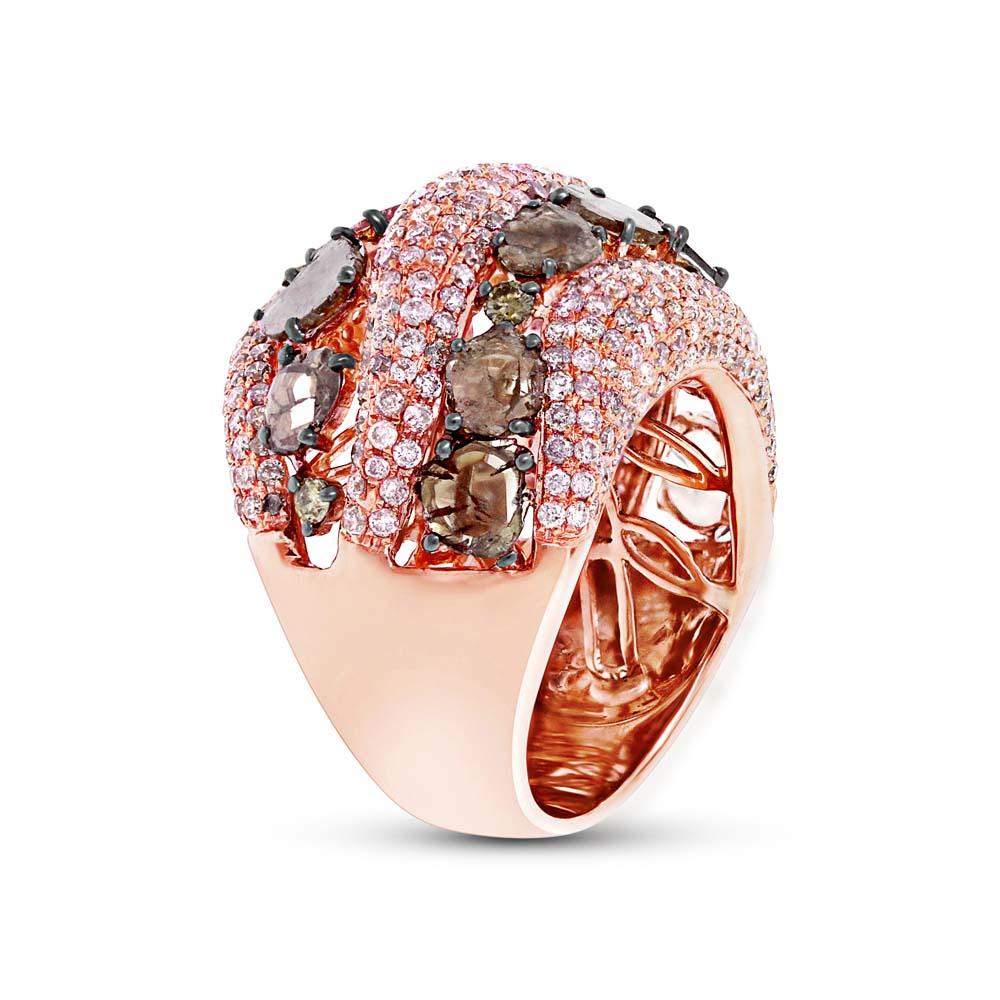 18k Rose Gold White & Fancy Color Diamond Ring - 4.41ct