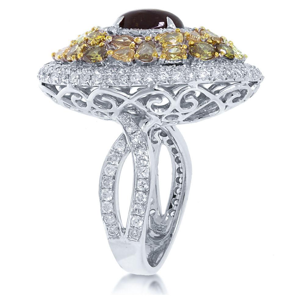 White & Fancy Color Diamond & 2.03ct Tourmaline 18k White Gold Ring - 3.66ct