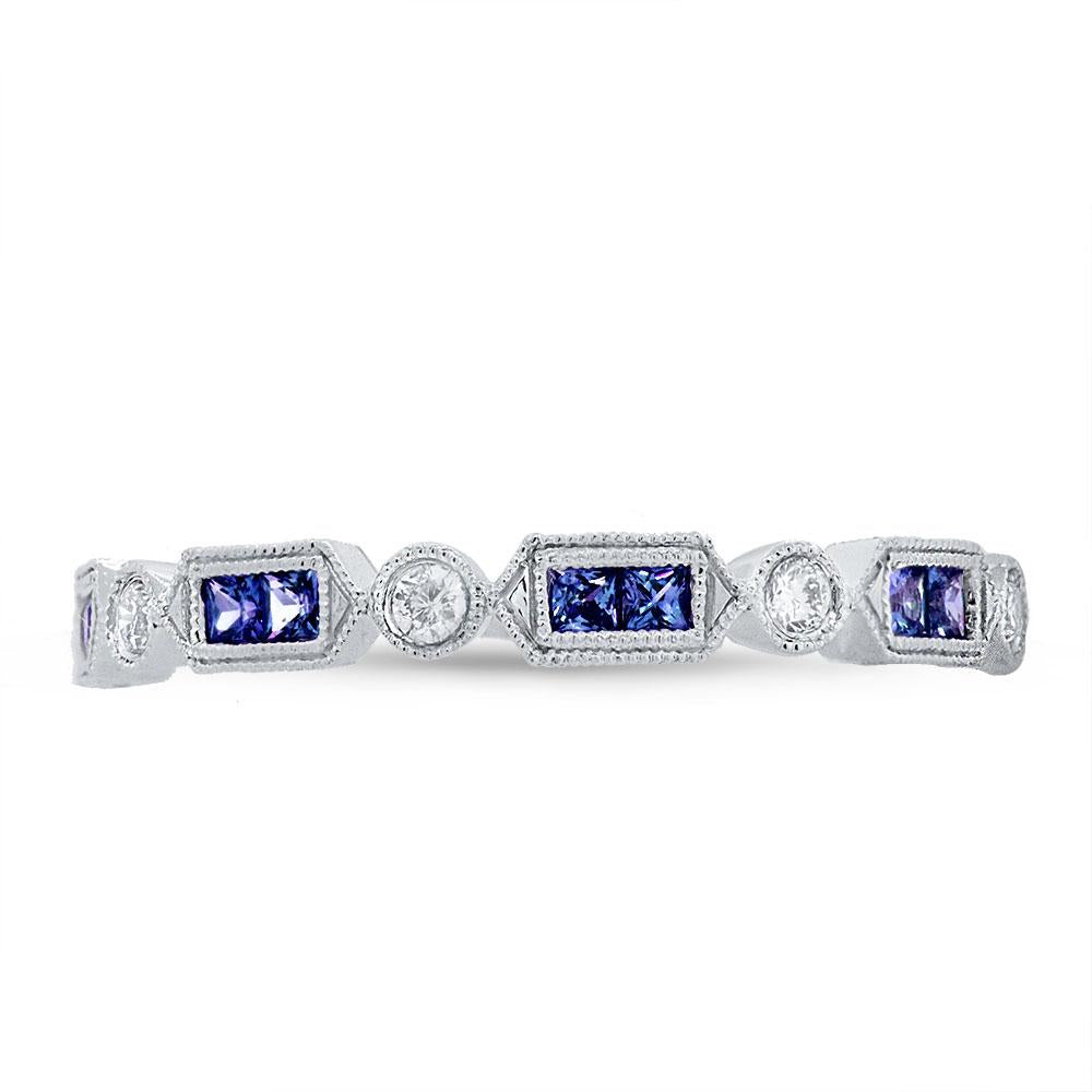 Diamond & 0.42ct Blue Sapphire 14k White Gold Lady's Ring - 0.21ct