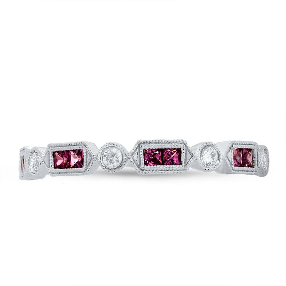 Diamond & 0.40ct Ruby 14k White Gold Lady's Ring - 0.21ct