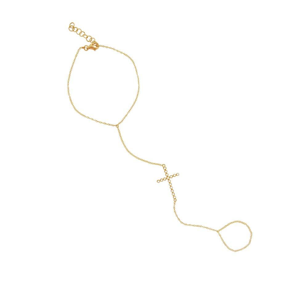 14k Yellow Gold Diamond Cross Bracelet - 0.10ct